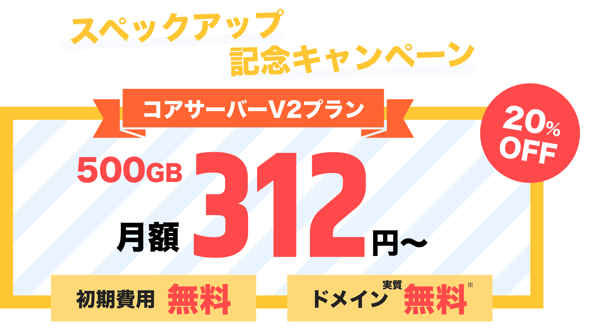 スペックアップ記念キャンペーン コアサーバーV2プラン20%OFF