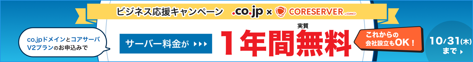 ビジネス応援キャンペーン サーバー料金が1年間無料