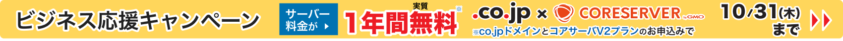 ビジネス応援キャンペーン サーバー料金が1年間無料